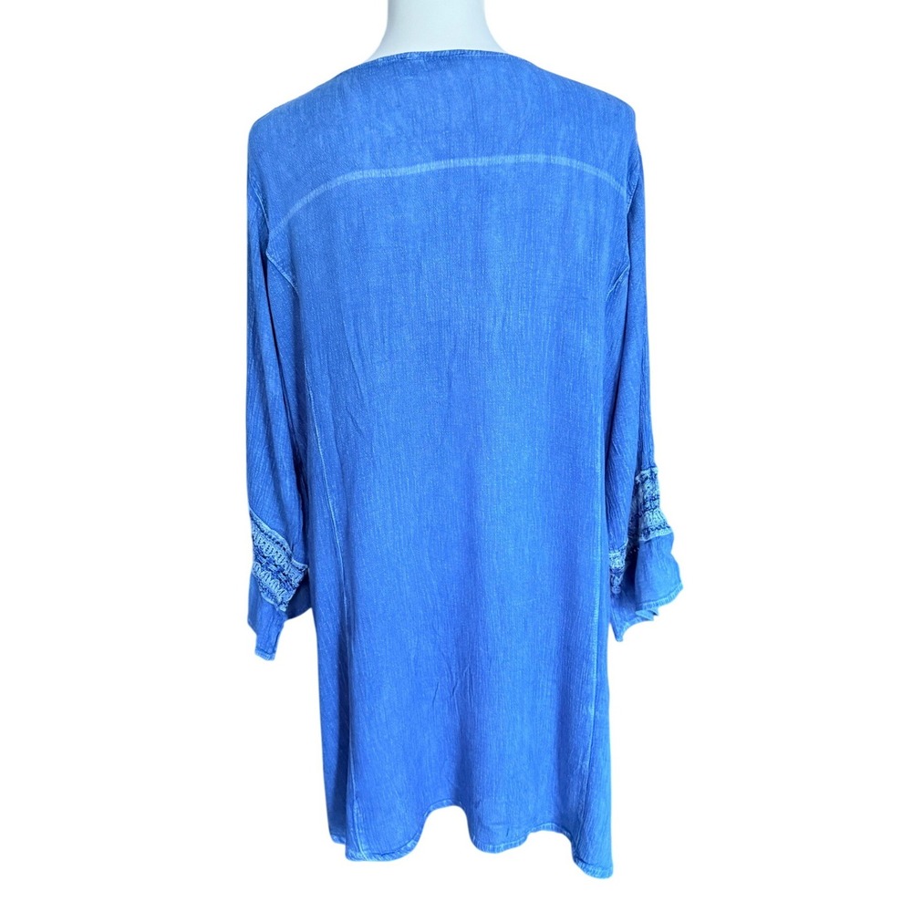 Raya Sun Womens Blue Embroidered V-Neck Tunic Top L/XL Boho Cotton Rayon - Picture 4 of 9